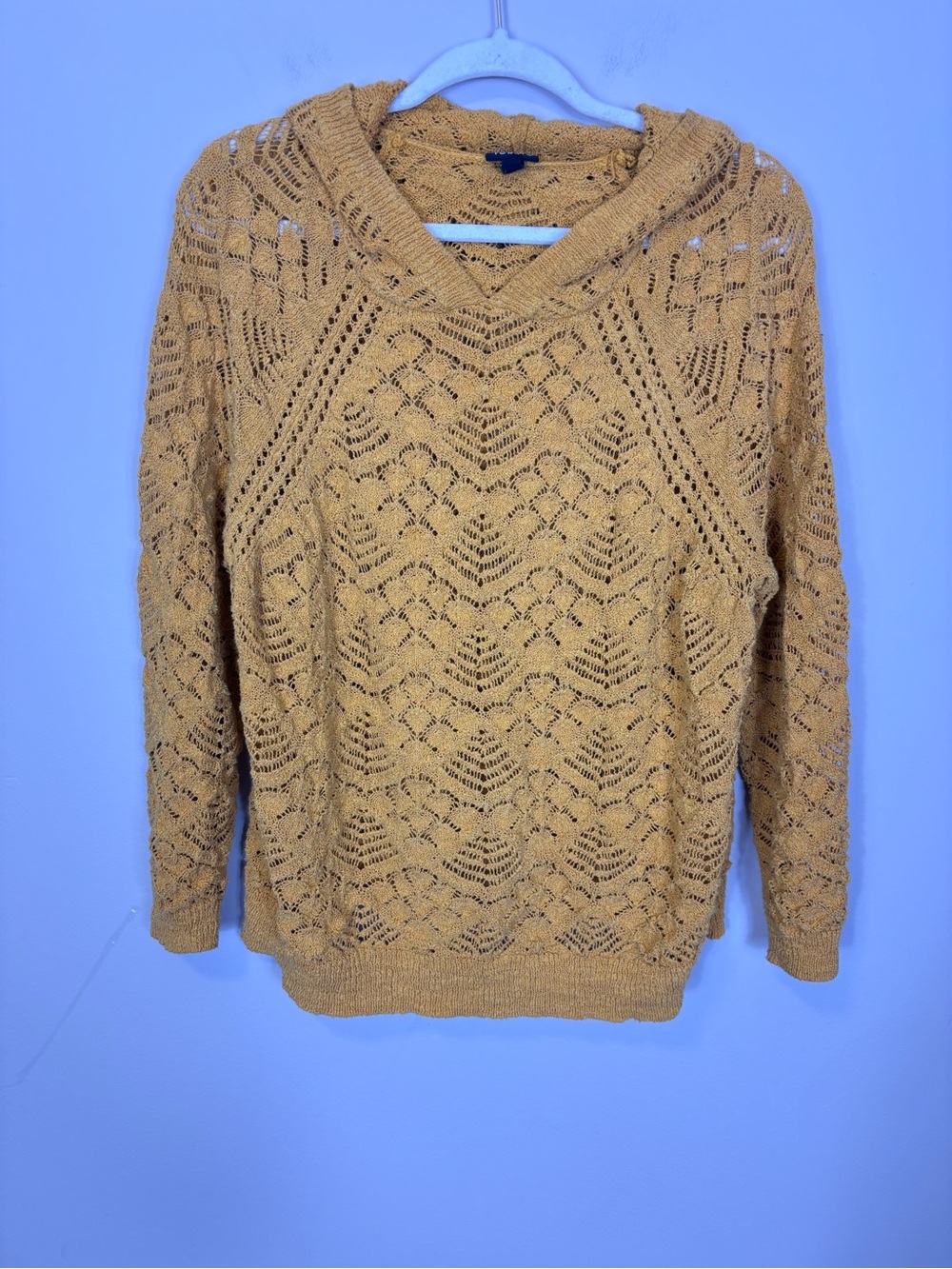 Torrid Mustard Yellow Open-Knit Hooded Pullover Sweater 1X